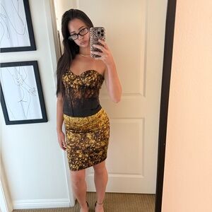 Gold and Black Strapless Pencil Skirt